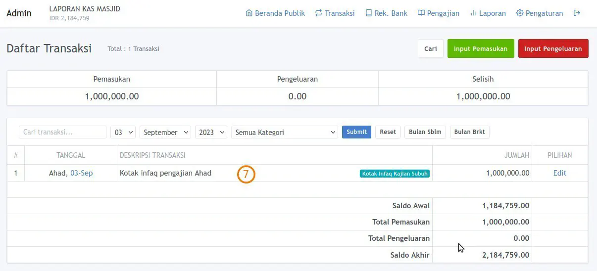 Input Transaksi Berhasil